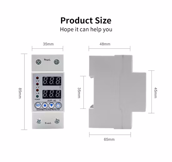 63A 40A DIN Rail Adjustable Over Under Voltage Protector Relay Automatic Voltage Protector