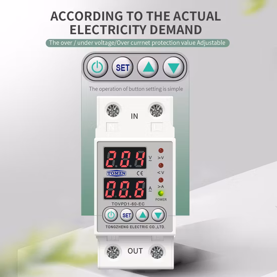 62A DIN Rail 230V Adjustable Over Voltage and Under Voltage Protective Device Protector Relay Zoii Electric